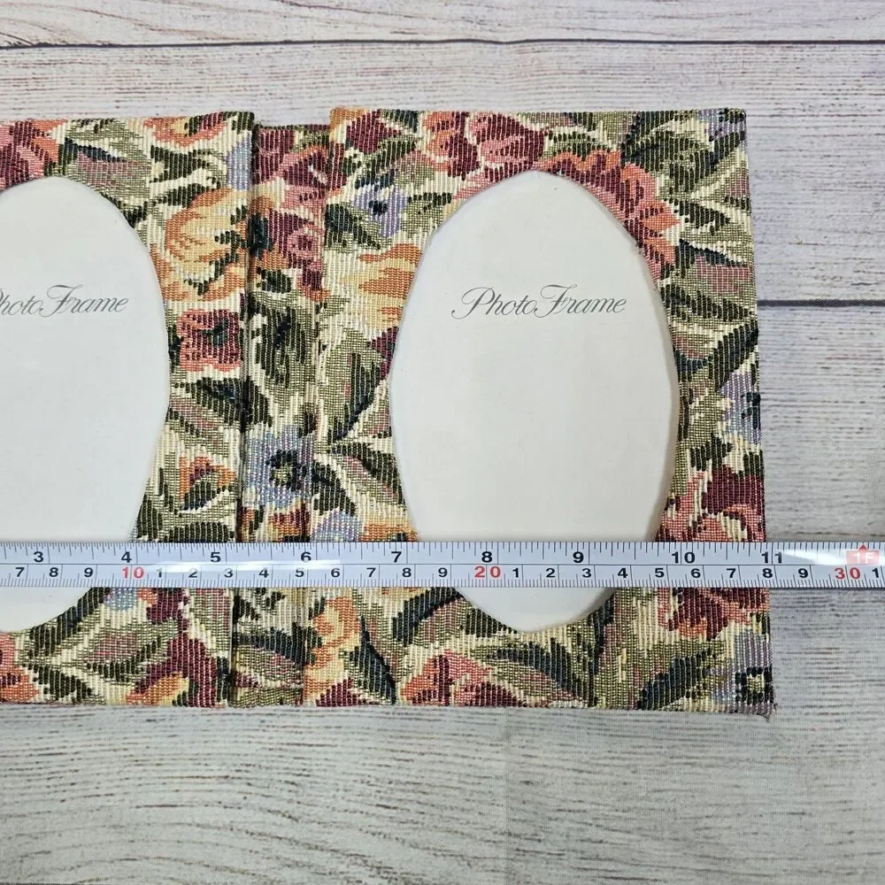 Vintage Fabric Covered Double Picture Frame Floral Tapestry